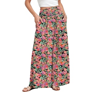 image:imageANRABESS Women Summer Casual Wide Leg Palazzo Pants with PocketsFloral Black Red