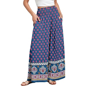 image:imageANRABESS Women Summer Casual Wide Leg Palazzo Pants with PocketsFloral Pink Blue