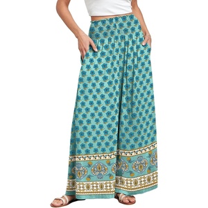 image:imageANRABESS Women Summer Casual Wide Leg Palazzo Pants with PocketsFloral Teal Spades