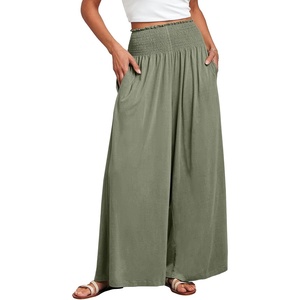 image:imageANRABESS Women Summer Casual Wide Leg Palazzo Pants with PocketsOlive