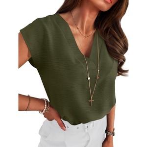 image:imageANRABESS Women Tops Business Casual Cap Sleeve Dressy Blouse V Neck ShirtsArmy Green