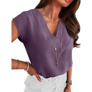 image:imageANRABESS Women Tops Business Casual Cap Sleeve Dressy Blouse V Neck ShirtsDark Purple