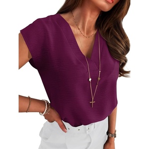 image:imageANRABESS Women Tops Business Casual Cap Sleeve Dressy Blouse V Neck ShirtsPurple