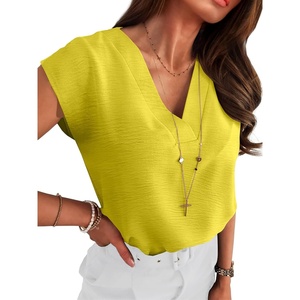 image:imageANRABESS Women Tops Business Casual Cap Sleeve Dressy Blouse V Neck ShirtsYellow