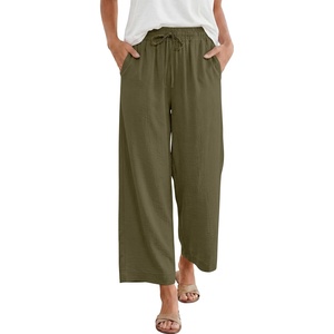 image:imageANRABESS Women Wide Leg Pants Summer Palazzo High Waisted Casual Loose Lounge Flowy Cropped Beach Trousers Work OutfitsArmy Green