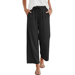 image:imageANRABESS Women Wide Leg Pants Summer Palazzo High Waisted Casual Loose Lounge Flowy Cropped Beach Trousers Work OutfitsBlack