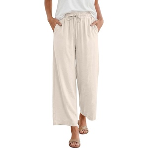 image:imageANRABESS Women Wide Leg Pants Summer Palazzo High Waisted Casual Loose Lounge Flowy Cropped Beach Trousers Work OutfitsLight Yellow