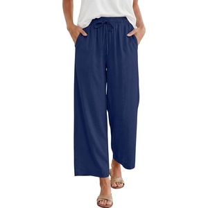 image:imageANRABESS Women Wide Leg Pants Summer Palazzo High Waisted Casual Loose Lounge Flowy Cropped Beach Trousers Work OutfitsNavy Blue