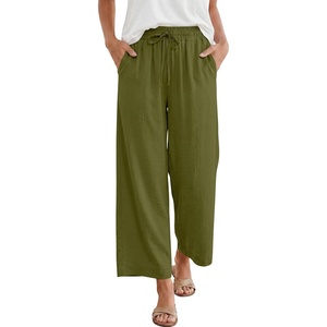 image:imageANRABESS Women Wide Leg Pants Summer Palazzo High Waisted Casual Loose Lounge Flowy Cropped Beach Trousers Work OutfitsOlive Green