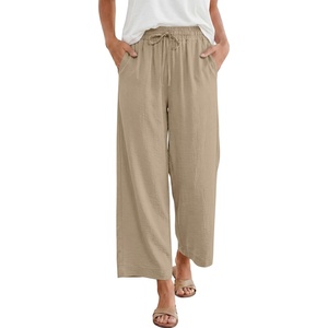 image:imageANRABESS Women Wide Leg Pants Summer Palazzo High Waisted Casual Loose Lounge Flowy Cropped Beach Trousers Work OutfitsYellow Khaki