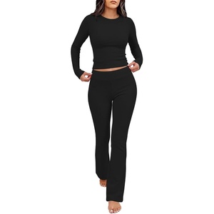 image:imageANRABESS Womens 2 Piece Lounge Sets Thermal Fleece Foldover Pants SetBlack