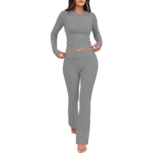 image:imageANRABESS Womens 2 Piece Lounge Sets Thermal Fleece Foldover Pants SetGrey