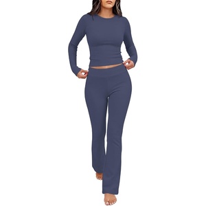 image:imageANRABESS Womens 2 Piece Lounge Sets Thermal Fleece Foldover Pants SetNavy Blue