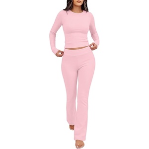 image:imageANRABESS Womens 2 Piece Lounge Sets Thermal Fleece Foldover Pants SetPink
