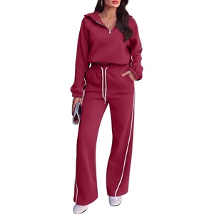 image:imageANRABESS Womens 2 Piece Quarter Zip Fall Fleece Striped SweatsuitsBurgundy