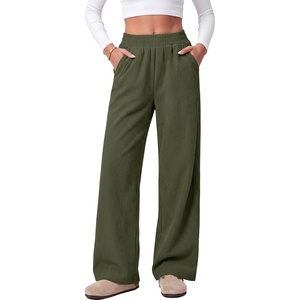 image:imageANRABESS Womens Corduroy High Waist Wide Leg Lounge PantsArmy Green