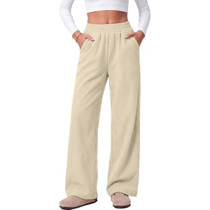 image:imageANRABESS Womens Corduroy High Waist Wide Leg Lounge PantsBeige