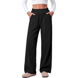 image:imageANRABESS Womens Corduroy High Waist Wide Leg Lounge PantsBlack