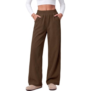 image:imageANRABESS Womens Corduroy High Waist Wide Leg Lounge PantsCoffee