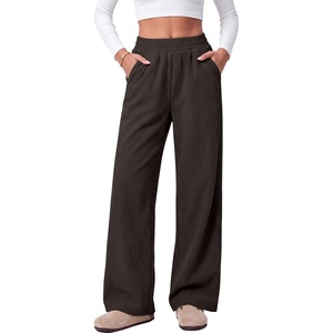 image:imageANRABESS Womens Corduroy High Waist Wide Leg Lounge PantsDark Brown