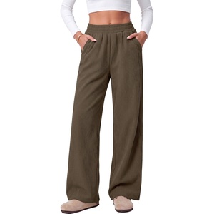 image:imageANRABESS Womens Corduroy High Waist Wide Leg Lounge PantsLight Brown