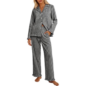 image:imageANRABESS Womens Gingham Pajama Set 2 Piece Striped LoungewearBlack White Plaid
