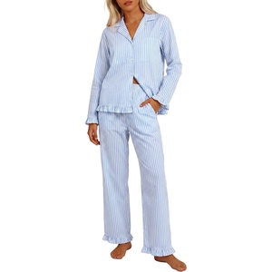 image:imageANRABESS Womens Gingham Pajama Set 2 Piece Striped LoungewearLight Blue White Stripe