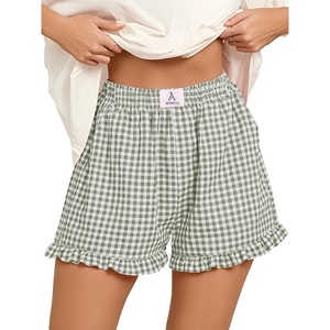 image:imageANRABESS Womens Gingham Striped Boxer ShortsArmy Green White Plaid
