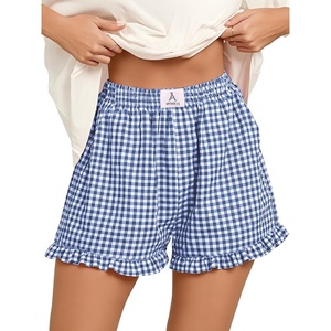 image:imageANRABESS Womens Gingham Striped Boxer ShortsBlue White Plaid
