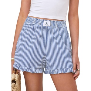 image:imageANRABESS Womens Gingham Striped Boxer ShortsBlue White Stripe