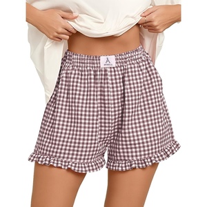 image:imageANRABESS Womens Gingham Striped Boxer ShortsBrown White Plaid