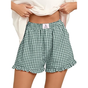 image:imageANRABESS Womens Gingham Striped Boxer ShortsDeep Green White Plaid
