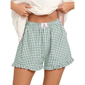 image:imageANRABESS Womens Gingham Striped Boxer ShortsGreen White Plaid