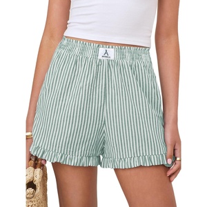 image:imageANRABESS Womens Gingham Striped Boxer ShortsGreen White Stripe