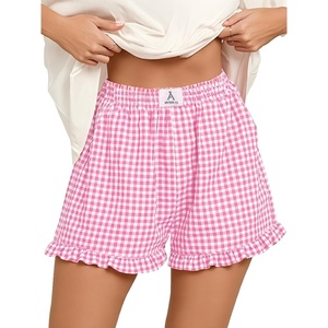 image:imageANRABESS Womens Gingham Striped Boxer ShortsPink White Plaid