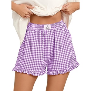 image:imageANRABESS Womens Gingham Striped Boxer ShortsPurple White Plaid