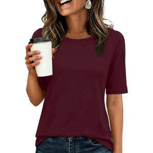image:imageANRABESS Womens Half Sleeve Tops Crewneck Shirts Basic Fit Work TeeBurgundy