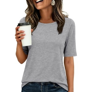 image:imageANRABESS Womens Half Sleeve Tops Crewneck Shirts Basic Fit Work TeeGrey