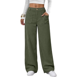 image:imageANRABESS Womens High Waisted Wide Leg Corduroy Casual PantsArmy Green