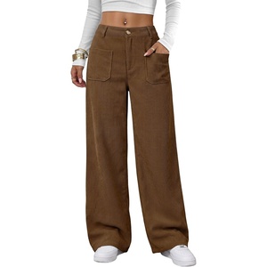 image:imageANRABESS Womens High Waisted Wide Leg Corduroy Casual PantsBrown