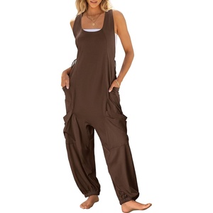 image:imageANRABESS Womens Jumpsuits Summer Scoop Neck Sleeveless Loose Fit OverallsBrown