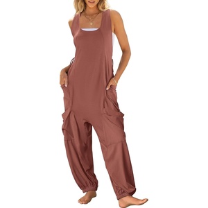 image:imageANRABESS Womens Jumpsuits Summer Scoop Neck Sleeveless Loose Fit OverallsCaramel