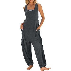 image:imageANRABESS Womens Jumpsuits Summer Scoop Neck Sleeveless Loose Fit OverallsDark Grey