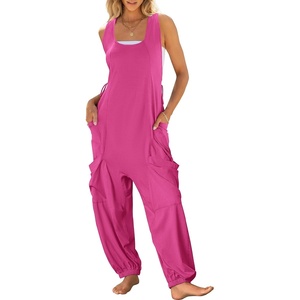 image:imageANRABESS Womens Jumpsuits Summer Scoop Neck Sleeveless Loose Fit OverallsHot Pink