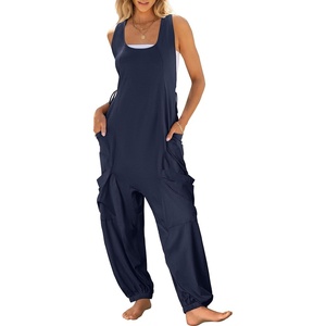 image:imageANRABESS Womens Jumpsuits Summer Scoop Neck Sleeveless Loose Fit OverallsNavy Blue
