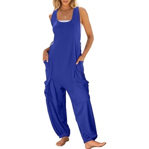 image:imageANRABESS Womens Jumpsuits Summer Scoop Neck Sleeveless Loose Fit OverallsRoyal Blue