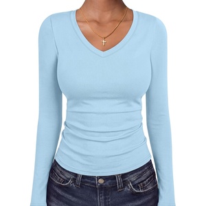 image:imageANRABESS Womens Long Sleeve Shirts Thermal V Neck TopsLight Blue