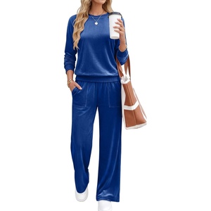 image:imageANRABESS Womens Lounge Sets 2 Piece Velour Sweatsuit TracksuitNavy Blue