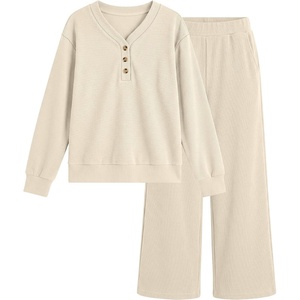 image:imageANRABESS Womens Lounge Sets Waffle Fall 2 Piece Travel OutfitsApricot