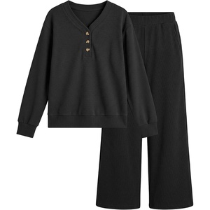 image:imageANRABESS Womens Lounge Sets Waffle Fall 2 Piece Travel OutfitsBlack